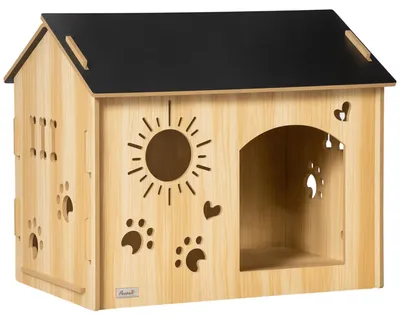 Produktbild von PawHut Hundehütte aus Holz Hundehaus mit Lüftungsöffnungen Indoor Eiche