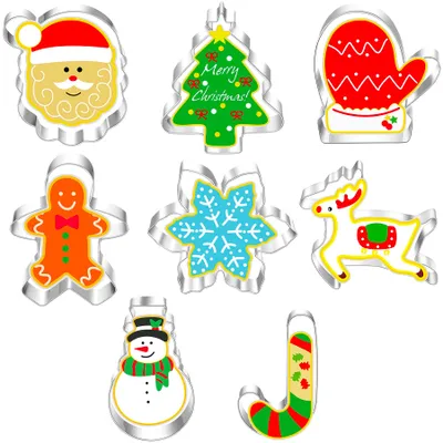 Produktbild von 8-teiliges Set Weihnachtsplätzchenausstecher aus Edelstahl, Plätzchenformen zum Dekorieren von Plätzchen, Kuchen, Keksen und Gebäck, 8 Stück