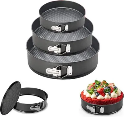 Immagine prodotto di Set di stampi da forno rotondi 20-24 cm, antiaderenti, in metallo nero