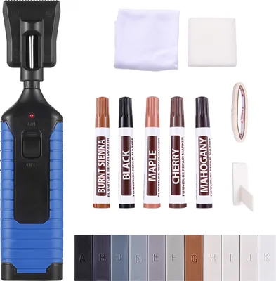 Produktbild von Reparaturset fuer Kratzer auf Vinylboeden, Reparaturset fuer Laminat-, Vinyl- und PVC-Kunststoffmoebelboeden mit Waermestift, 11 farbige Hartwachsriegel, 5 Farben, Ausbesserungsstift, Kratzerausbesserungsentferner fuer Risse, Loecher, Tische und Schraenke