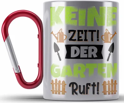 Produktbild von Trendation - Gärtner Edelstahl Tasse Karabiner Geschenk Spruch Garten Becher Karabiner Edelstahl Tasse Karabiner Edelstahl für Hobbygärtner Garten (Rot)