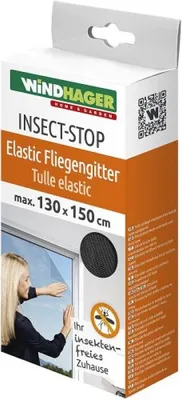 Produktbild von Windhager Insektenschutz Fenstergitter, elastisch, gute Durchsicht, inkl. Montage-Klettband, anthrazit, 130 x 150 cm, 03386