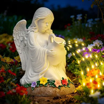 Produktbild von Solar Gartenfigur Feenfigur Gartendeko - Kunstharz - LED-Lichterkette - Für Terrasse und Garten