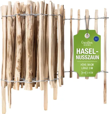 Produktbild von Creative Home Staketenzaun 50cm hoch und 3m lang | Haselnusszaun Lattenabstand 3-4 cm