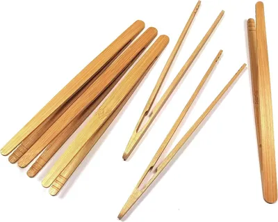 Produktbild von Holz Küchenzangen 17 cm, 6 Stück Bambus, für Grill, Salate, Brot und Gebäck