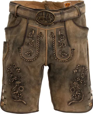 Produktbild von Maddox kurze Lederhose MITTELBERG hellbraun mit traditioneller Bestickung