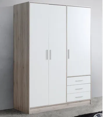 Produktbild von freiraum Kleiderschrank Babbette I, 3-türig, Modern, Sandeiche/Weiß, 144,6 x 200 x 60 cm (BxHxT), Spanplatte, alufarben
