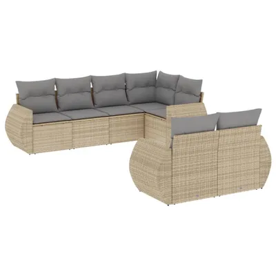 Produktbild von 7-tlg. Garten-Sofagarnitur mit Kissen Beige Poly Rattan