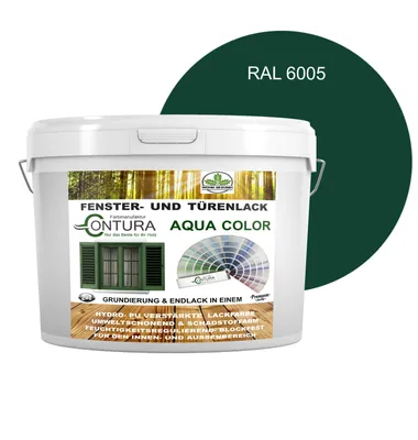 Produktbild von Contura 2Liter Fenster und Türenlack Seidenmatt nach RAL 2in1 mit Pinsel Möbellack Innen und Außen Holzlack - RAL 6005 Moosgrün