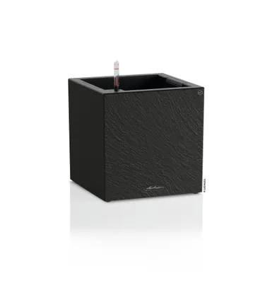 Produktbild von LECHUZA-Pflanzgefäß CANTO Slatestone 30 low dark grey | Pflanzgefäß mit Bewässerungssystem und Pflanzeinsatz |Schiefer-Optik | 30 x 30 x 30 cm | 15931