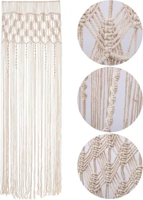 Image de Tenture murale en macramé, dimensions : 203 cm x 74 cm, idéale pour la décoration murale