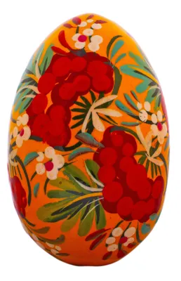 Produktbild von Dekoratives, handbemaltes Osterei (Pysanka) mit origineller Petrykiwka-Malerei, aus Holz, golden