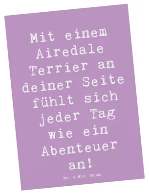 Produktbild von Mr. & Mrs. Panda Postkarte Spruch Airedale Terrier Abenteuer - Lavendeltraum - Geschenk, bildkarte, Postkarten, Hunderasse, Grußkarte, Ansichtskarten, Fotokarte, Hund