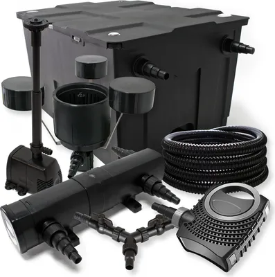 Produktbild von SunSun kompletná sada: CBF-550 rybníkový filter do 60000L, NEO10000 rybníkové čerpadlo 10000l/h 80W, CUV-236 rybníkový odkalovač 36W, 25m rybníková hadica 25mm, CSP-250 skimmer 2500l/h, HJ-943 fontána 800l/h, Y-rozdeľovač