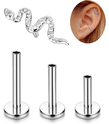 Produktbild von Helix Tragus Labret Lippenpiercing Medusa Innengewinde Titan G23 16G 6/8/10mm Silber/Goldton 3er Set mit 7 Formen