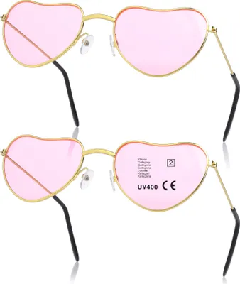 Produktbild von KarneLux Herz Sonnenbrille 2er Set - Rosa Brille in Herz-Form als Zubehör für Hippie Kostüm - Ideales Accessoire für Partys und Festival