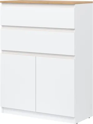 Produktbild von Kommode 75x105x35 cm REMI RM05 mit 2 Türen 2 Schubladen Wohnzimmerschrank Weiß/Evoke Eiche