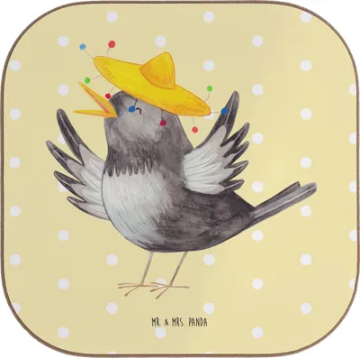 Produktbild von Mr. & Mrs. Panda Untersetzer für Gläser Rabe Sombrero - Gelb Pastell - Geschenk, Spruch Positiv, Motivation, gläseruntersetzer, Tischuntersetzer, Vögel, Coaster, Vogel