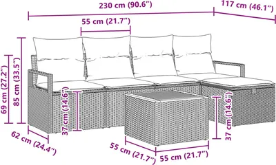 Imagen del producto de vidaXL Juego de sofás de jardín, 6 piezas, color gris, tejido de ratán sintético