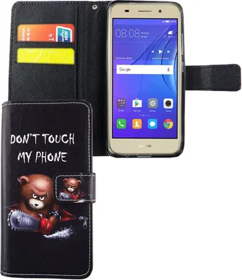 Produktbild von Handyhülle Tasche für Handy Huawei Y3 2017 Schriftzug Bär mit Kettensäge