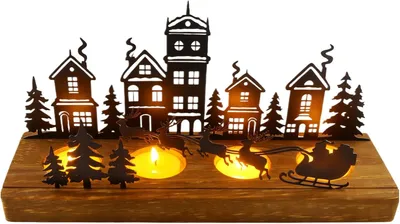 Produktbild von Adventskerze, Adventskranz aus Metall mit Holzständern, Adventskranz mit Teelichthaltern, Kerzenständer, Weihnachten, länglich, Adventsdeko
