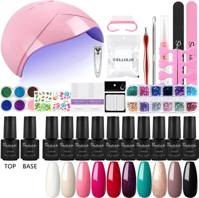Produktbild von SHELLOLOH Gel Nagellack Set mit 36W UV/LED Nagellampe Für Gelnägel 9PC UV Nagellack mit Top und Base Coat Nagelset Gelnägel Starterset  NägelAcryl Set