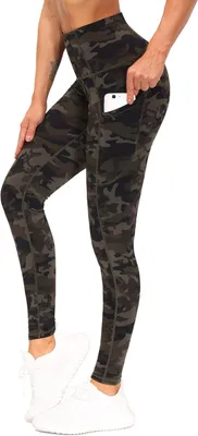 Productafbeelding van Dames capri legging met hoge taille, zijvakken en groene camouflageprint