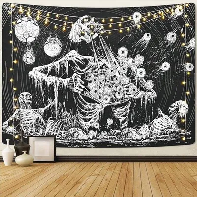 Produktbild von Ästhetische Schädel-Teppich | Mystisches Augen-Wandteppich | Gotische Wanddekoration für Schlafzimmer und Wohnzimmer