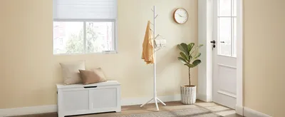 Produktbild von Garderobenständer - Freistehender Kleiderständer - Massivholz - Baumform - 8 Haken - Khaki