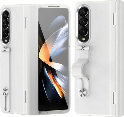 Produktbild von Schutzhülle für Samsung Galaxy Z Fold 4 5G mit Displayschutzfolie und Handschlaufe Ständer, Hart PolyurethanScharnier Handyhülle Weiß