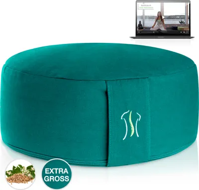 Produktbild von BACKLAxx® Bezug Meditationskissen inkl. Videokurs mit Buchweizen Füllung Yogakissen - Sitzhöhe 15cm und Sitzbreite 35cm Joga Sitzkissen