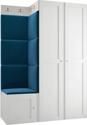 Produktbild von MIRJAN24 Garderoben-Set Orion Ramiro XXIII, Kleiderschrank, Schuhschrank, Kleiderhakenbrett, 7x Paneel 42x42, 8 Kleiderhaken, Metallgriffe (Farbe: Weiß, Manila 26)