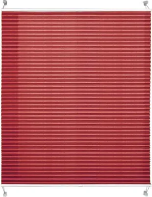 A close-up, front-facing view of a red pleated blind.