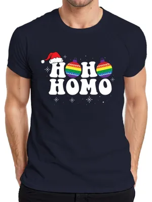 Immagine prodotto di Ho Ho Homo LGBTQ Christmas Outfit - Maglietta da uomo con regalo di Natale, Navy, L