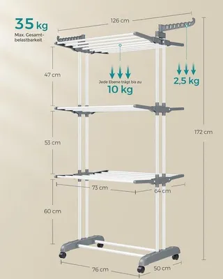 Image de Séchoir pliable à 4 niveaux avec roulettes