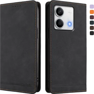 Image de Etui pour Xiaomi Redmi Note 13 5G, étui rétro en cuirPolyuréthaneavec support et fentes pour cartes de crédit Noir