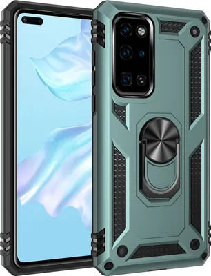 Produktbild von Huawei P40 Hülle, Dual Layer Militäre Fallschutz Schutzhülle mit Ringhalterung Ständer für Huawei P40 Grün