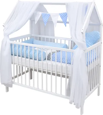 Produktbild von Baby-Delux Hausbett Kinderbett Gitterbett weiß 60x120 Beißschienen Matratze Bett Set Prince Stars