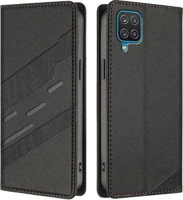 Produktbild von Hülle für Samsung Galaxy A12, Kunstleder Brieftaschen Handyhülle mit Kartenfach und Standfunktion Schwarz