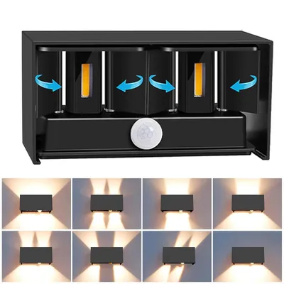 Produktbild von 20W Außenwandleuchte mit Bewegungsmelder, IP65,3000K Warmweiß LED Wandleuchte Außen/Innen Aluminium, Einstellbarer Lichtstrahl Außenlampe Schwarz