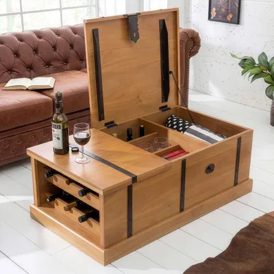 Produktbild von riess-ambiente Couchtisch BODEGA 100cm braun honey finish Mangoholz Hausbar Truhe mit Stauraum