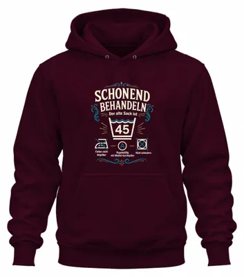 Zdjęcie produktu dla Bluza z kapturem "Schonend behandeln", napis "Statement" i motyw "Sarkazm", kolor burgundowy, rozmiar 3XL