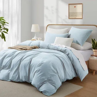 Obrázek produktu pro Sada povlečení Unyqoos® pro dvojlůžko, rozměr 200×200 cm – modrá barva, 2 povlaky na polštáře 80×80 cm, 100% dlouhovláknová egyptská bavlna, skrytý zip