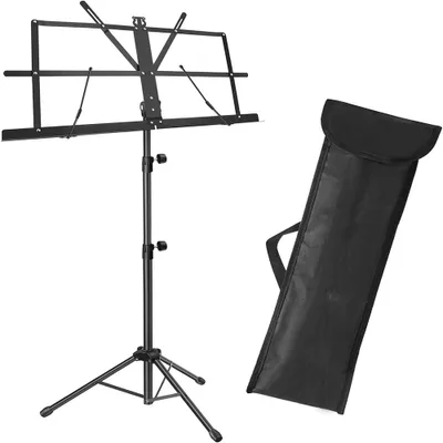 Produktbild von Notenständer Klappbar Stabil 2 in 1 Doppelnutzung Notenständer Gitarre Höhenverstellbar Notenpult mit Tragetasche Music Stand