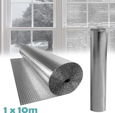 Obrázok produktu pre XINZI bublinková hliníková izolačná fólia 1x10 m - tepelná fólia s reflexiou, na radiátory/okná/strechy/garáže, tepelná izolácia a ochrana proti chladu