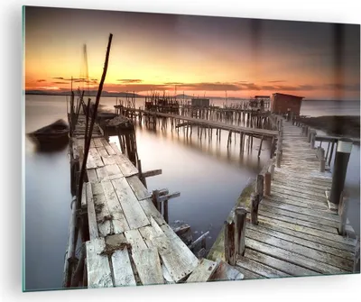 Produktbild von Bilder auf glas - Brücke Boot Meer - 70x50cm - Glasbilder - Wandbilder - Kunstdruck - zum Aufhängen bereit - Wanddekoration aus Glas - Glas Bilder - Wandbild auf Glas - Einteilig - GAA70x50-3807