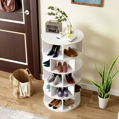 Produktbild von AIORBER Schuhregal, drehbar, 5 Ebenen, Weiß, Rund – Vielseitig, Platzsparend & Modern
