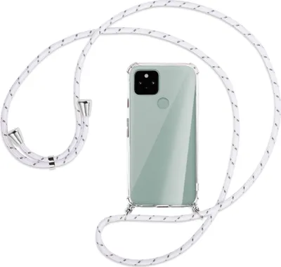 Produktbild von Handykette Backcover-Schutzhülle mit Band (Metall silberfarben) für Google Pixel 5 - weiß/grau