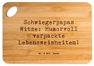 Produktbild von Mr. & Mrs. Panda Holzbrett Spruch Schwiegerpapa Witze - Transparent - Geschenk, Herzlichkeit, Schwiegervater, Schneidebrett, Geburtstage, Holzbrettchen, Humor, Brett
