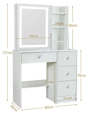 Immagine prodotto di Comò con specchio a LED - Bianco - Legno - Tavolino da trucco moderno